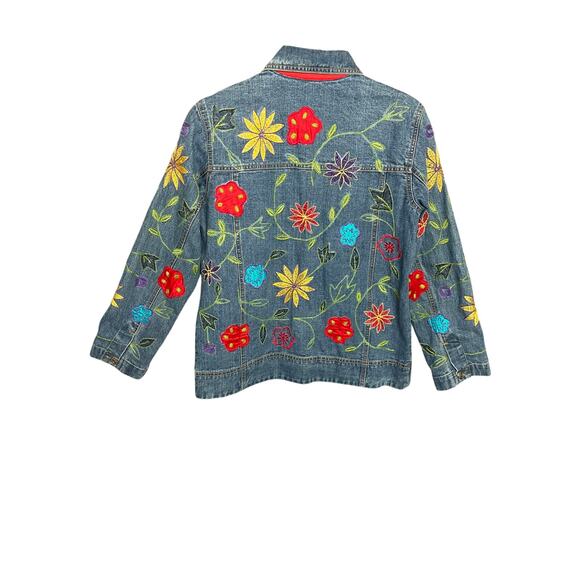 Chicos Design Y2K Vintage Floral Beaded Patchwork Embroidered Denim Jacket Small - Picture 2 of 5
